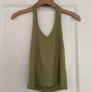 American Eagle women’s green ribbed Y2K neck halter shirt top size small